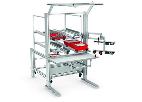 Work bench with integrated material supply rack