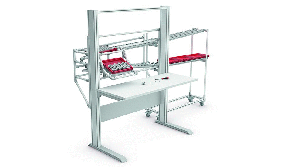 Stół roboczy z ergonomicznym systemem dostarczania materiałów – EX-01119