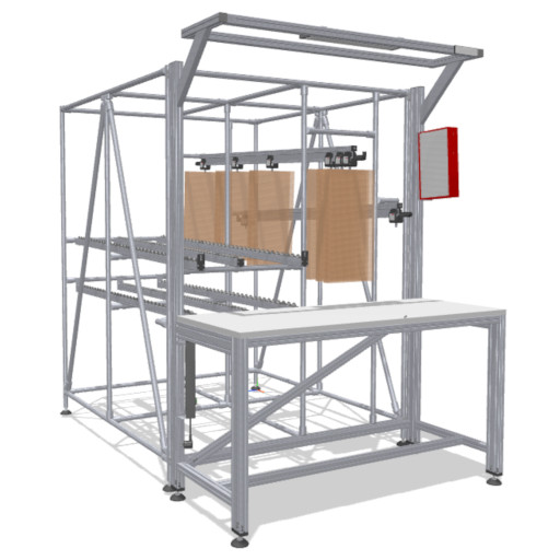 Workstation with integrated suspended conveyor system and FIFO rack