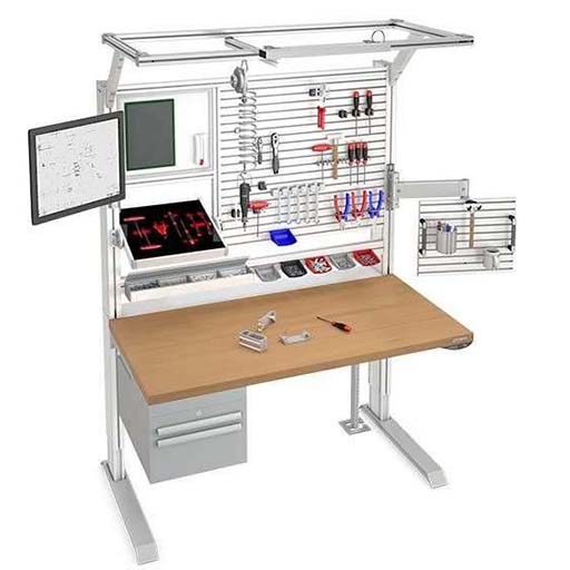 Ergonomic work bench with customised tool organisation