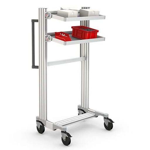 Trolley for rear loading of work benches