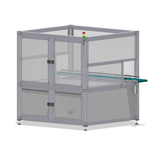 Robot enclosure with conveyor belt