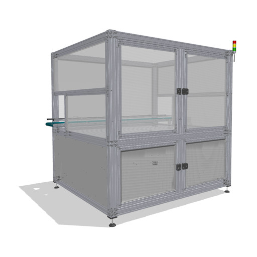 Robot enclosure with conveyor belt