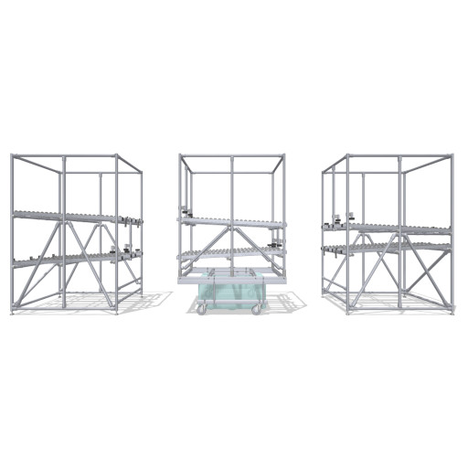 FIFO racks for automatic material supply with MiR250 Shelf Carrier