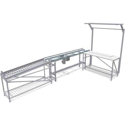 Workstation with conveyor belt and material buffer