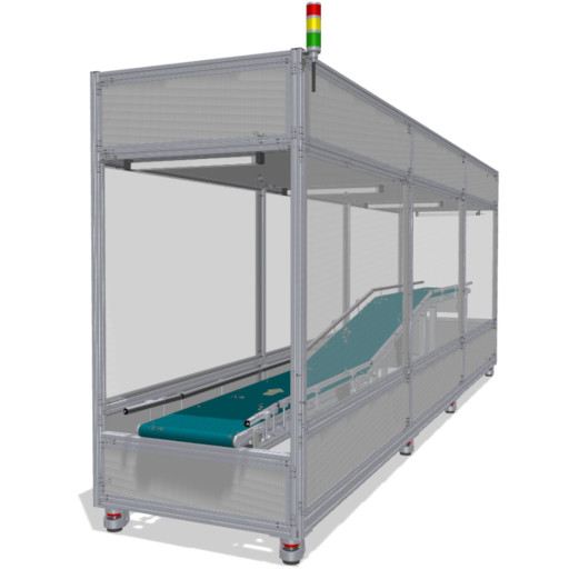 Machine cabin with level transfer via conveyor belts