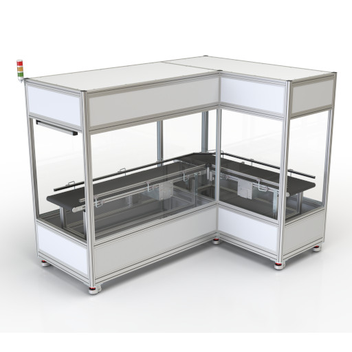 Corner solution for conveyor belts with enclosure