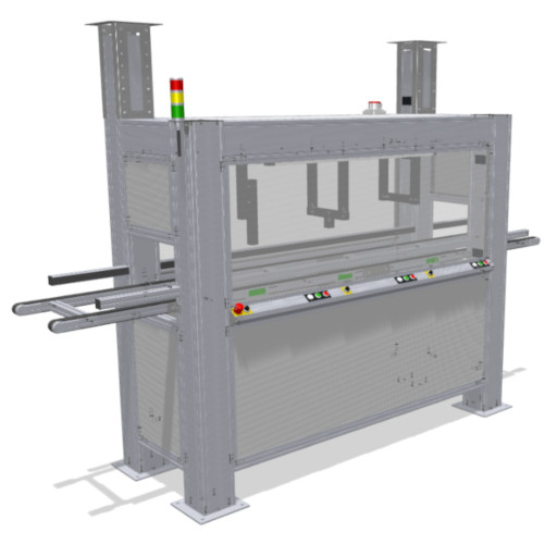 Process and testing cabin with integrated conveyor belt