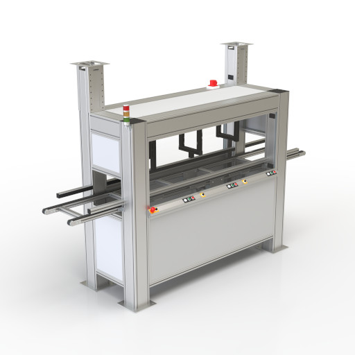 Process and testing cabin with integrated conveyor belt