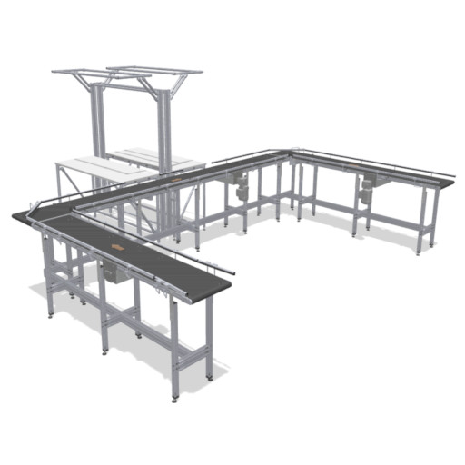Workstation interlinking with conveyor belts in an U-configuration