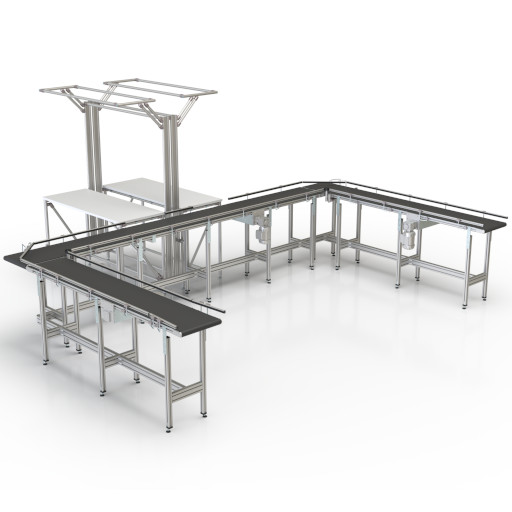 Workstation interlinking with conveyor belts in an U-configuration