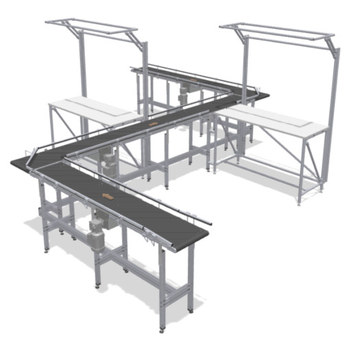 Workstation interlinking with conveyor belts in a Z-configuration