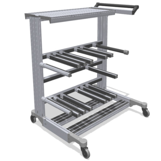 Workshop trolley for pipes, cables, and rolls of material