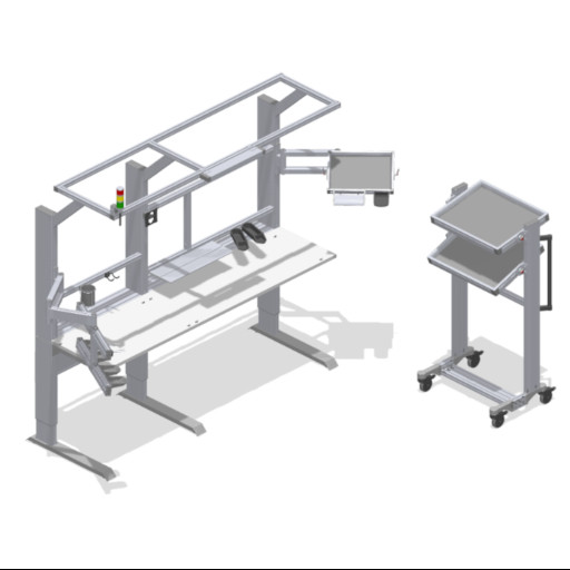 Assembly workstation with signal light and supply trolley