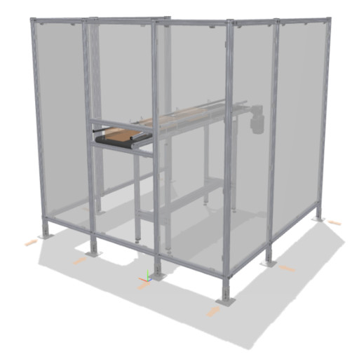 Protective fence with pass-through for conveyor belt