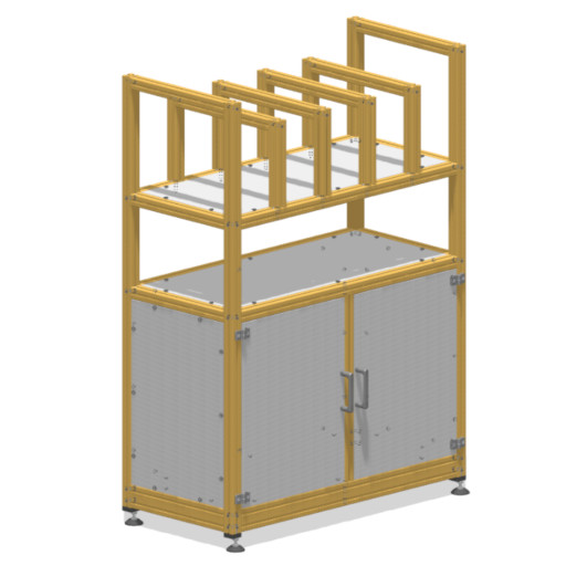 Leichtes, nachhaltiges Regal mit Sortieraufbau