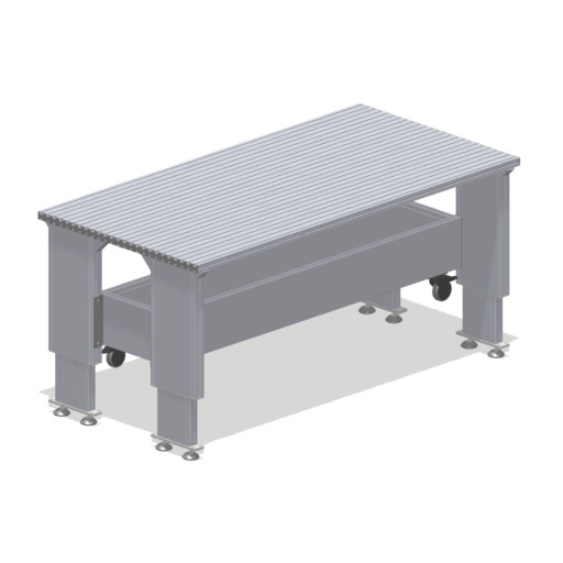 Heavy-duty, mobile assembly table with groove plate