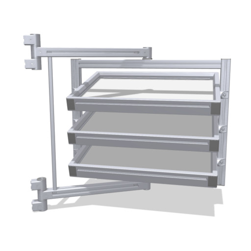 Swivel frame for material supply with three trays
