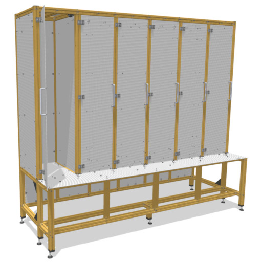Changing area with bench and six lockers