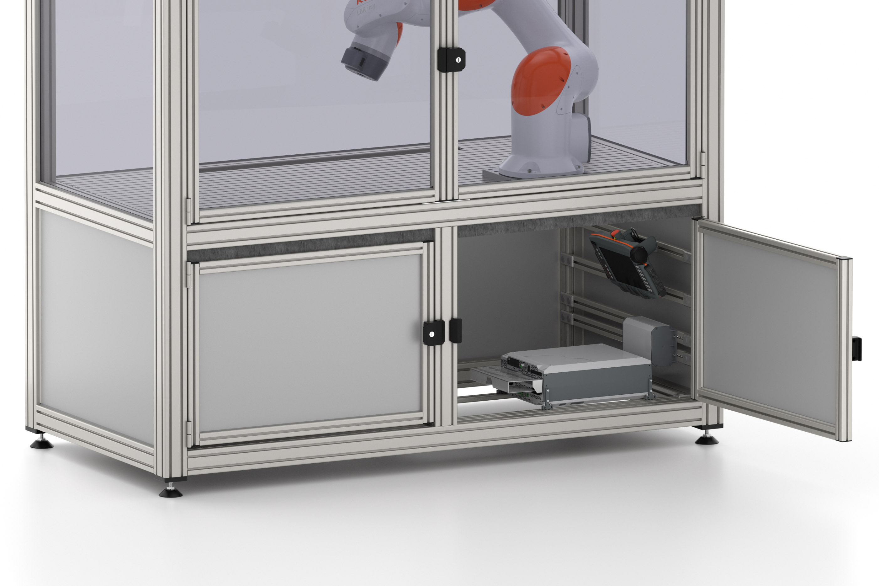 Secure robot enclosure with variable working zone