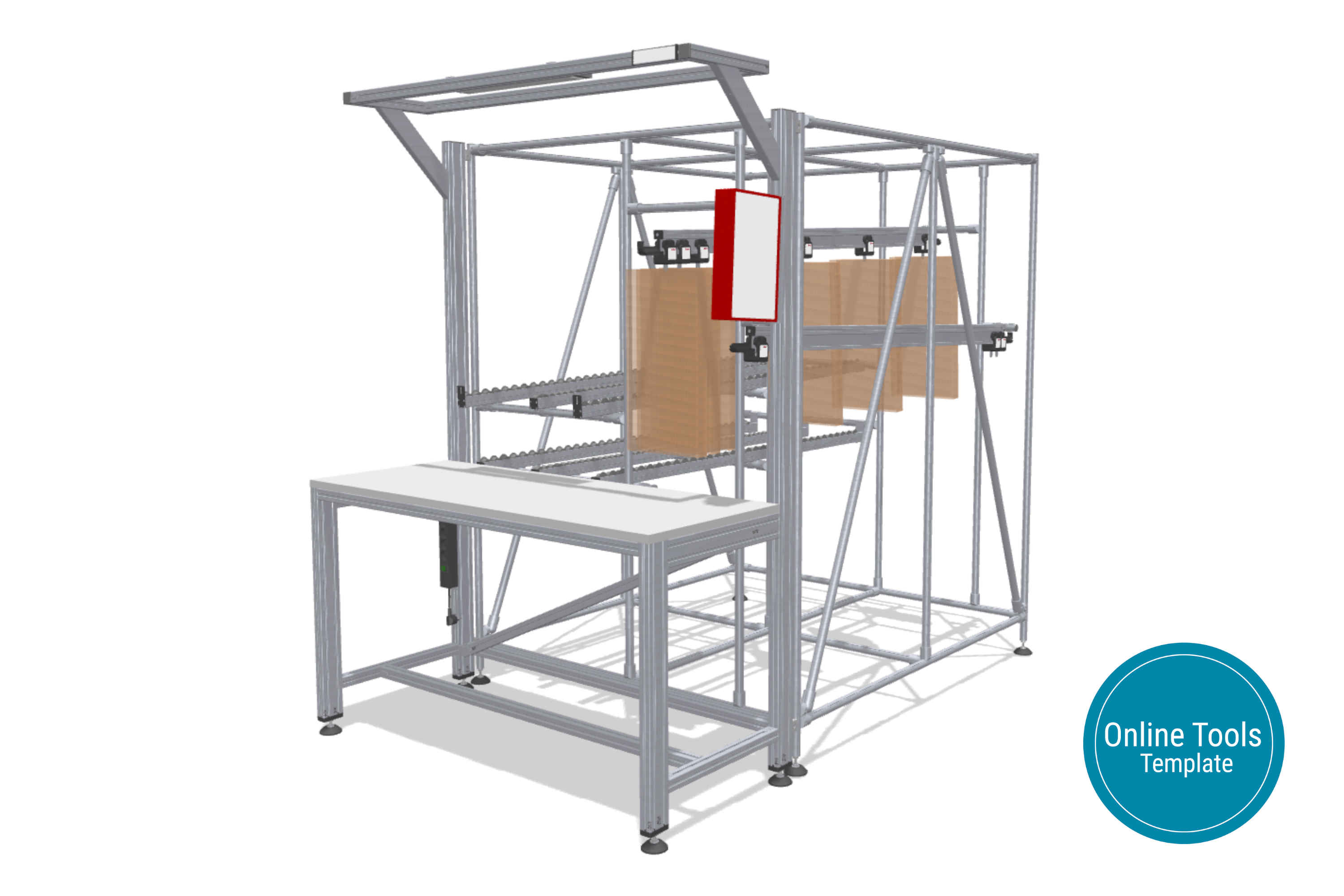 Workstation with integrated suspended conveyor system and FIFO rack