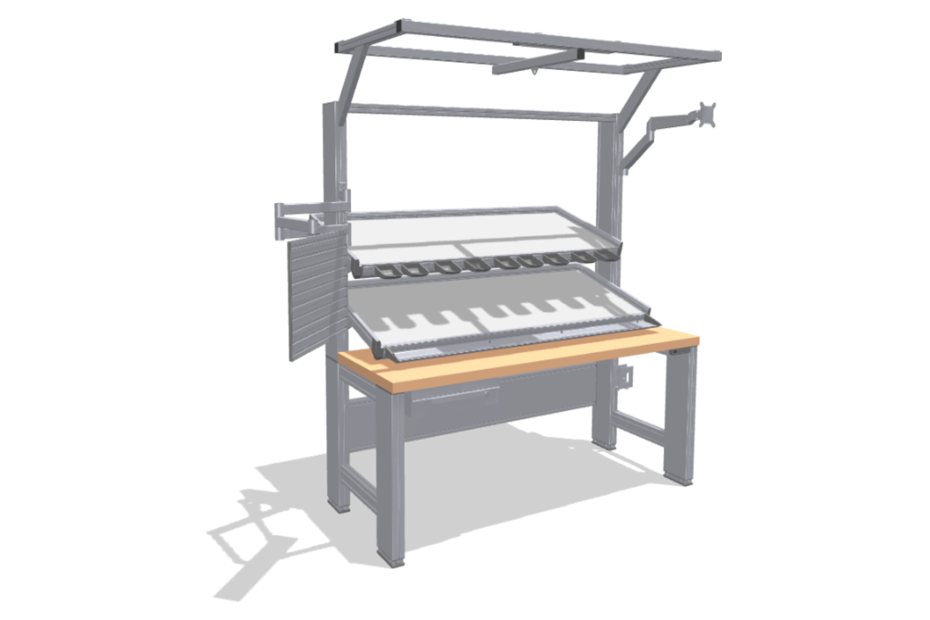 Heavy-duty work bench with trays