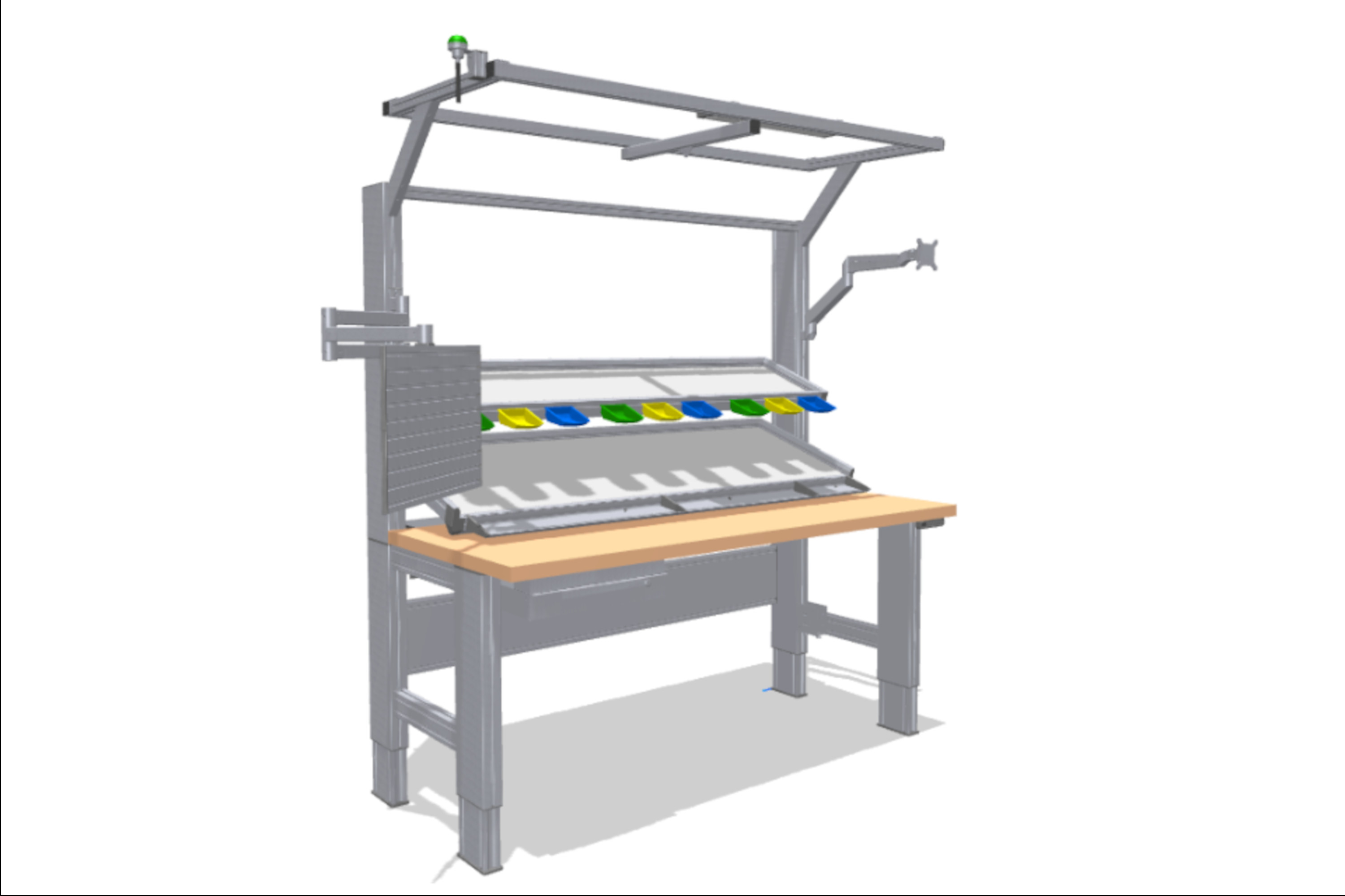 Hoch belastbarer Arbeitstisch mit Tabletts
