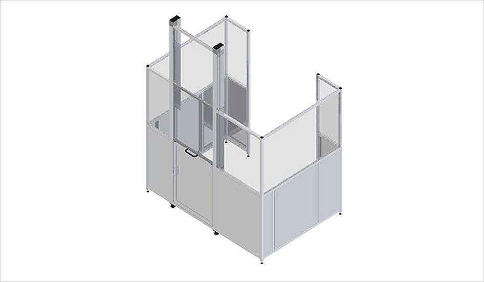 Machine enclosure with modular lifting doors