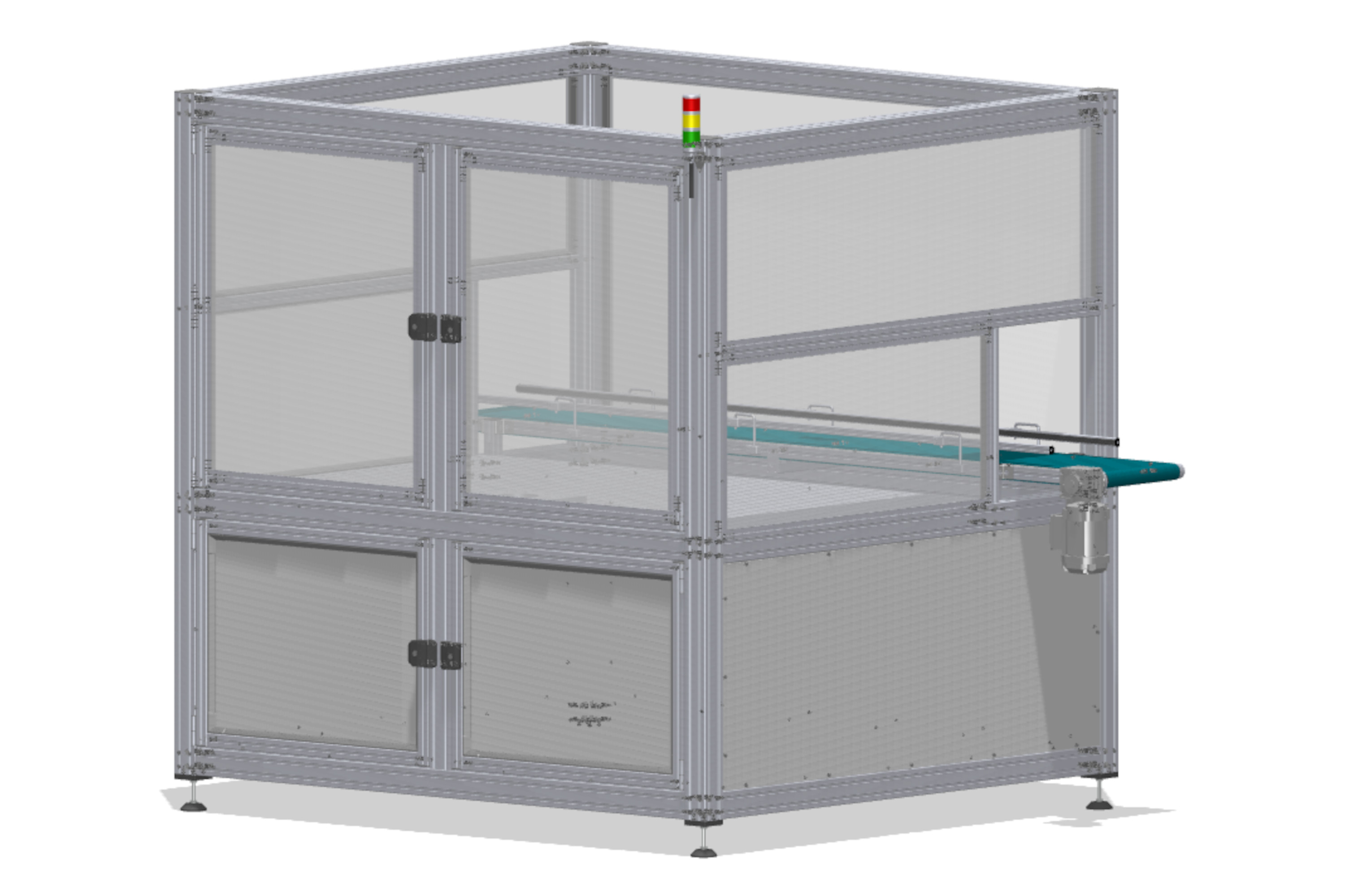 Robot enclosure with conveyor belt