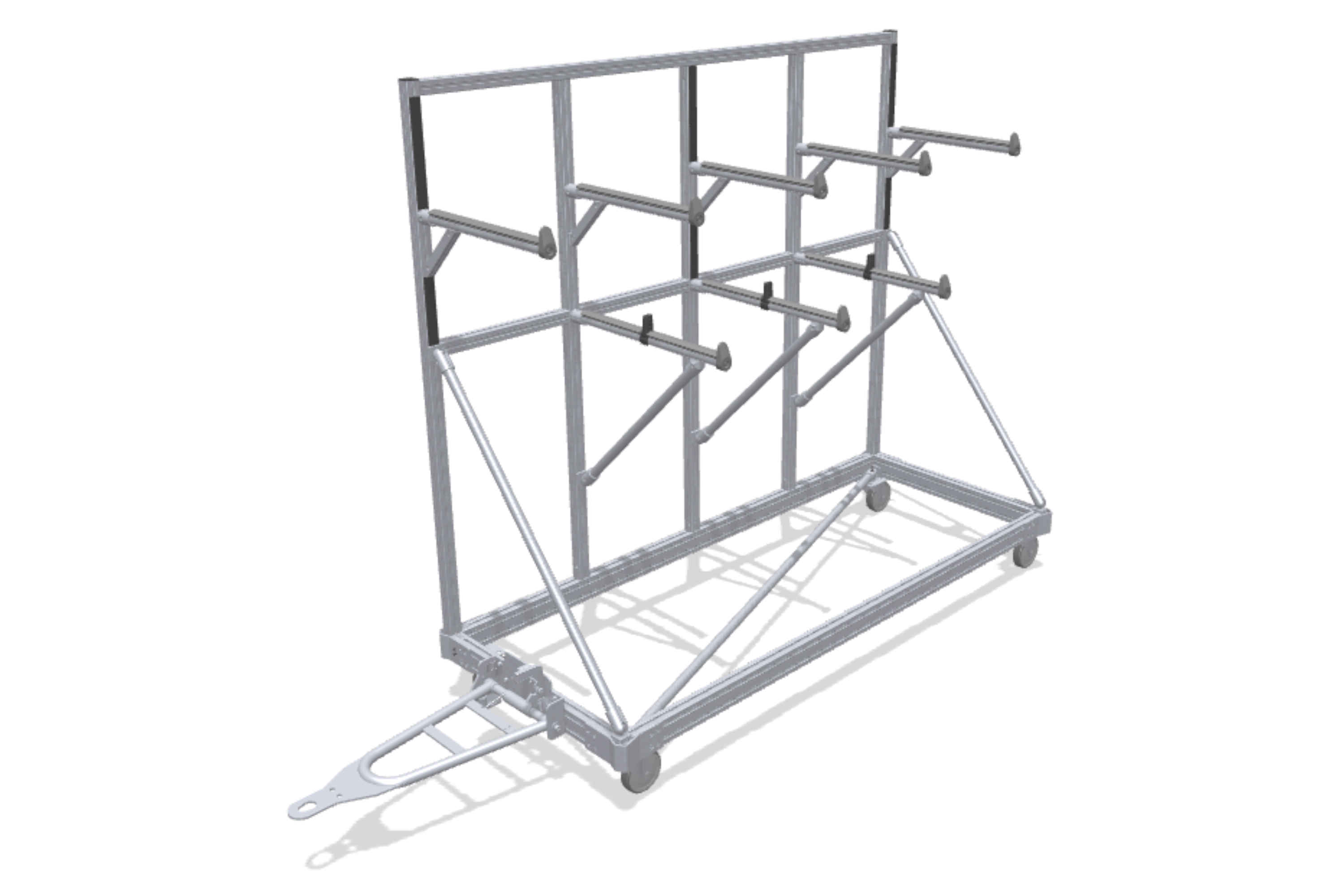 Mobile cantilever rack for tugger trains