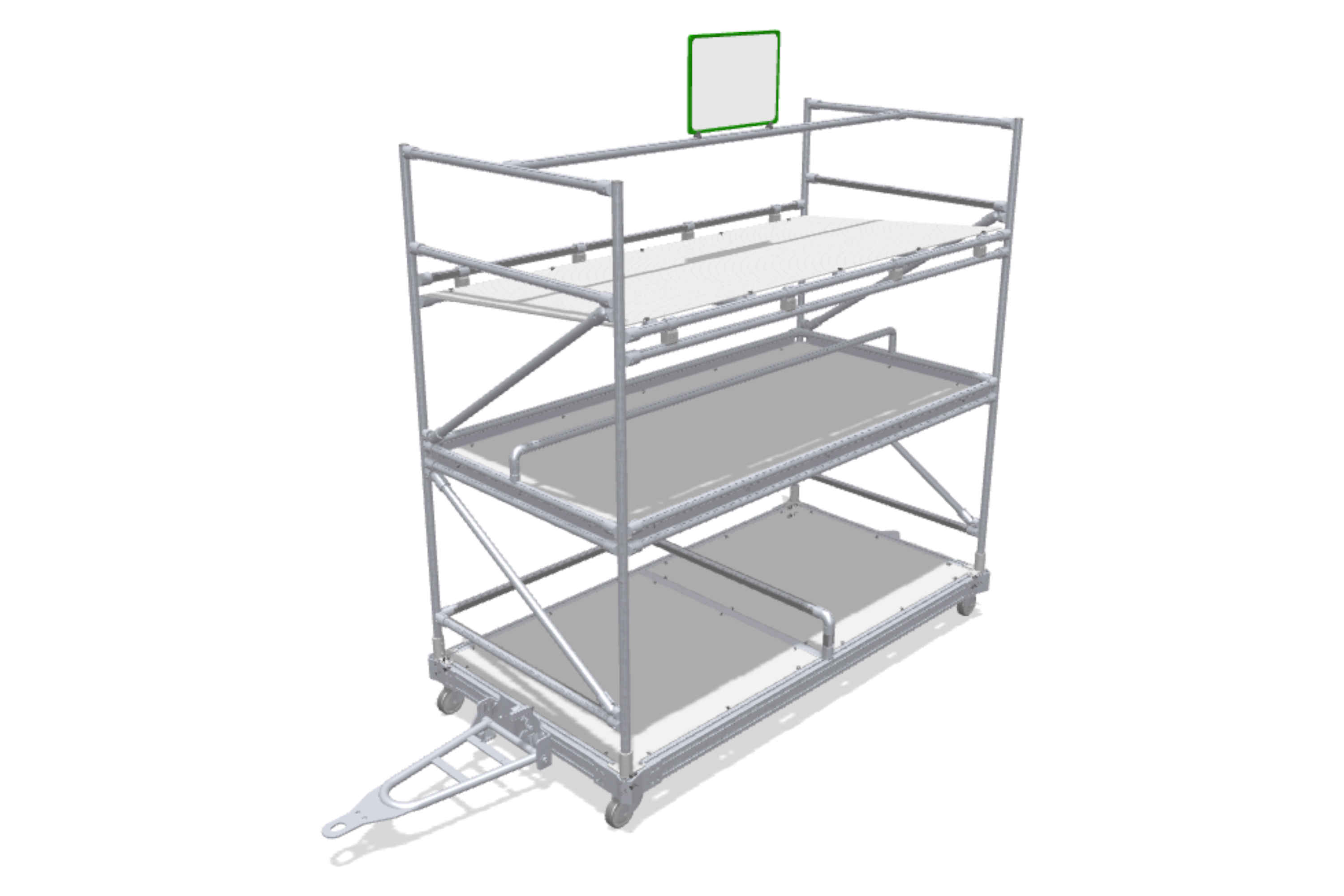 Mobile shelf unit with three levels for tugger trains
