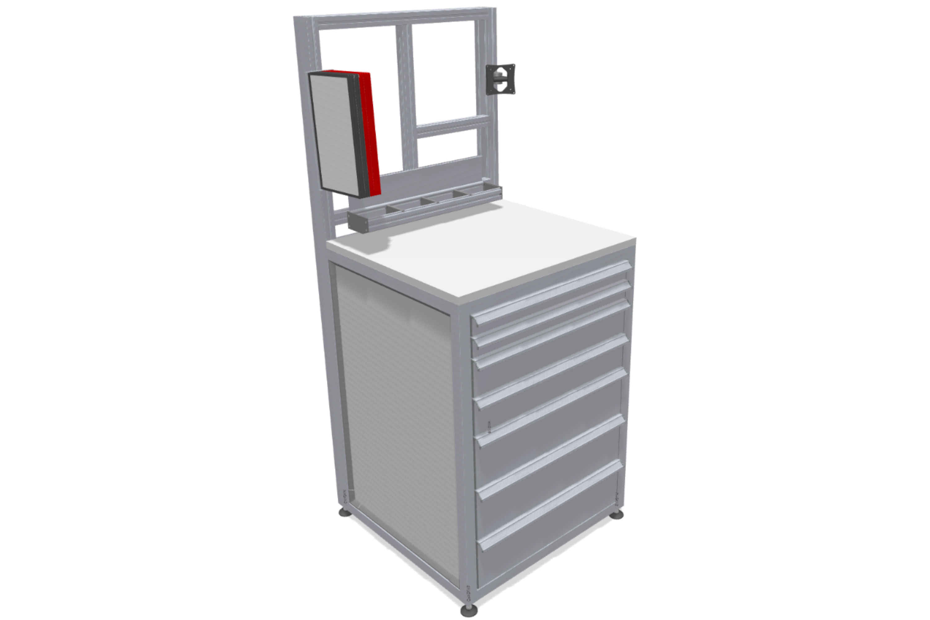 Drawer unit with work surface and upright