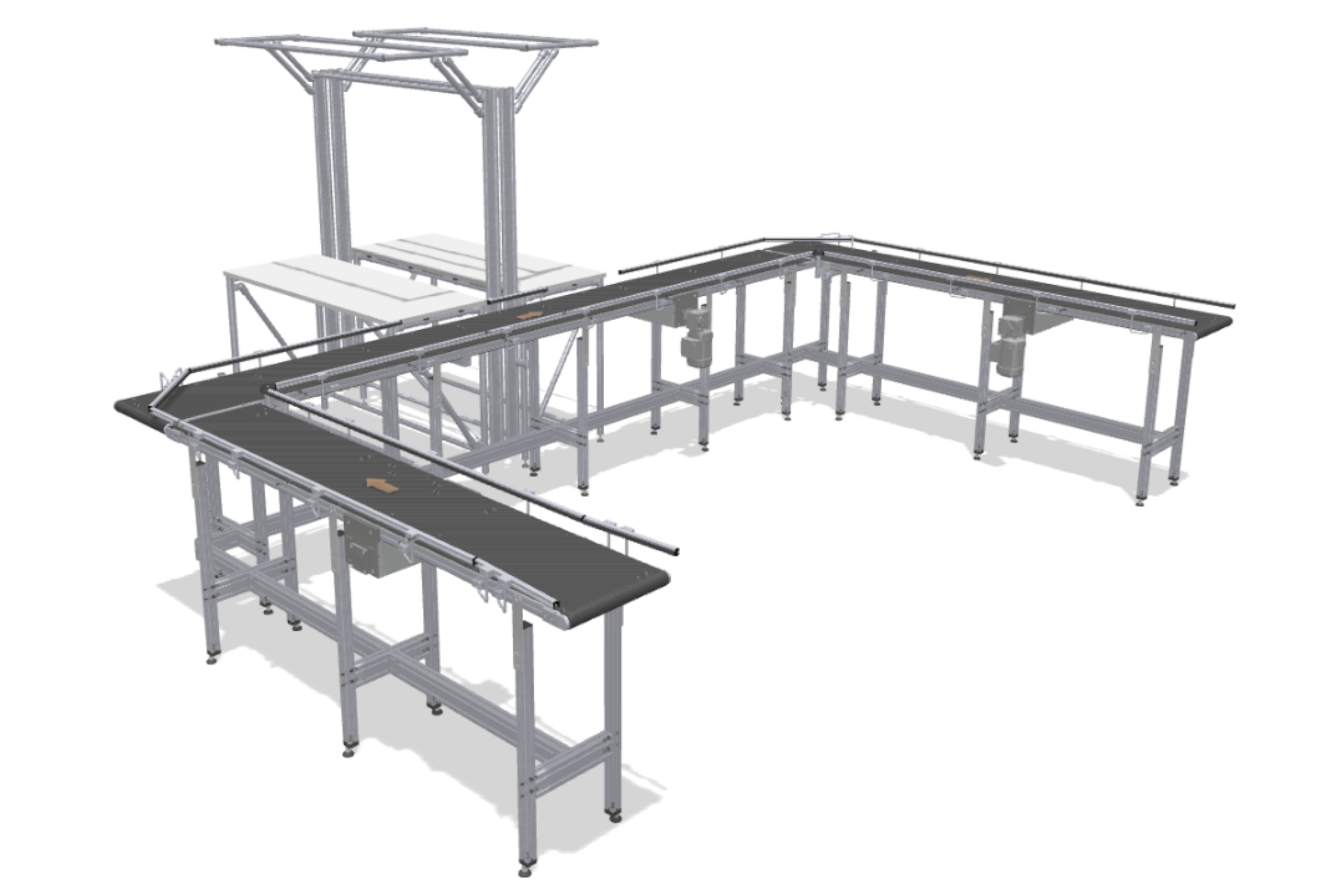 Workstation interlinking with conveyor belts in an U-configuration