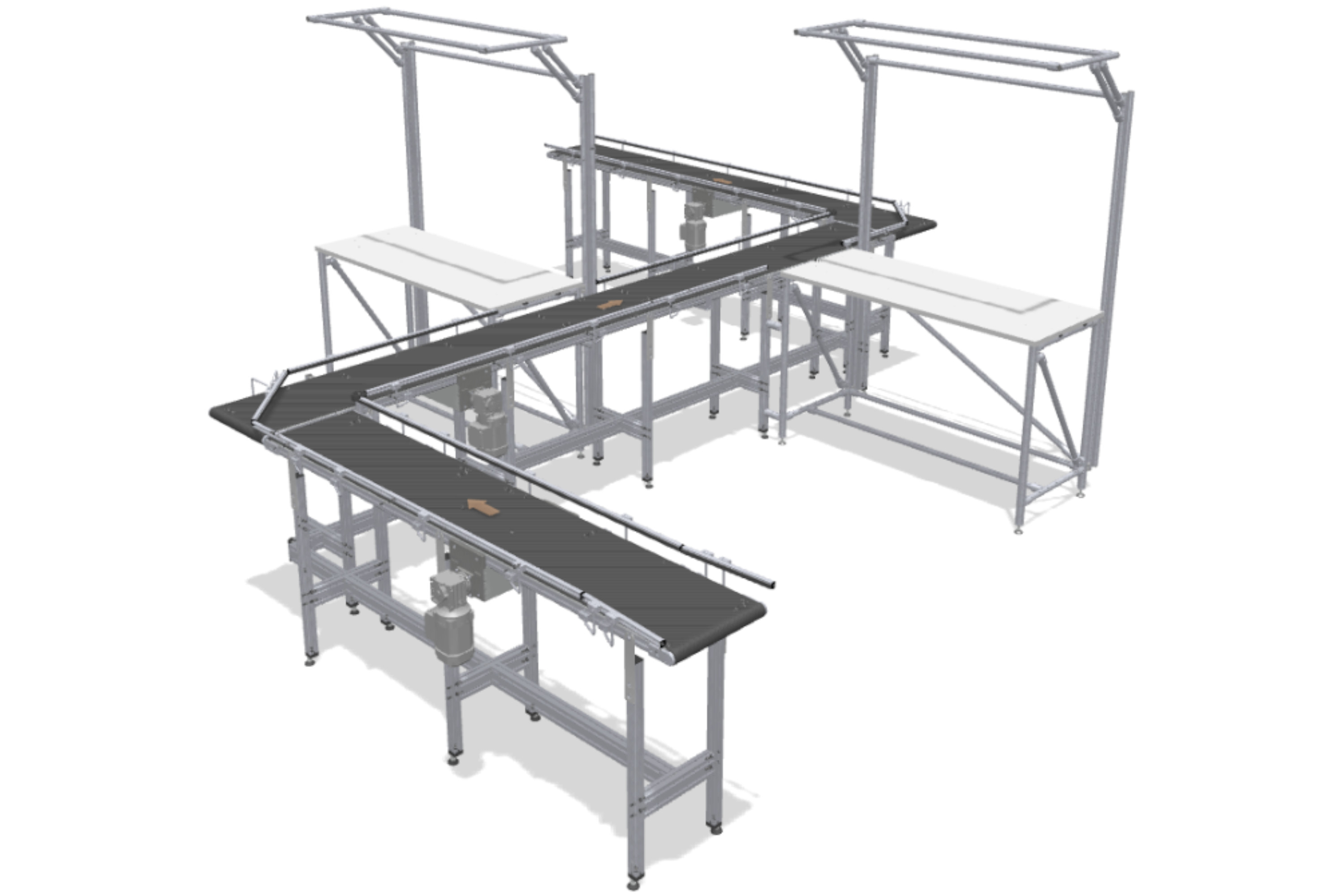 Workstation interlinking with conveyor belts in a Z-configuration