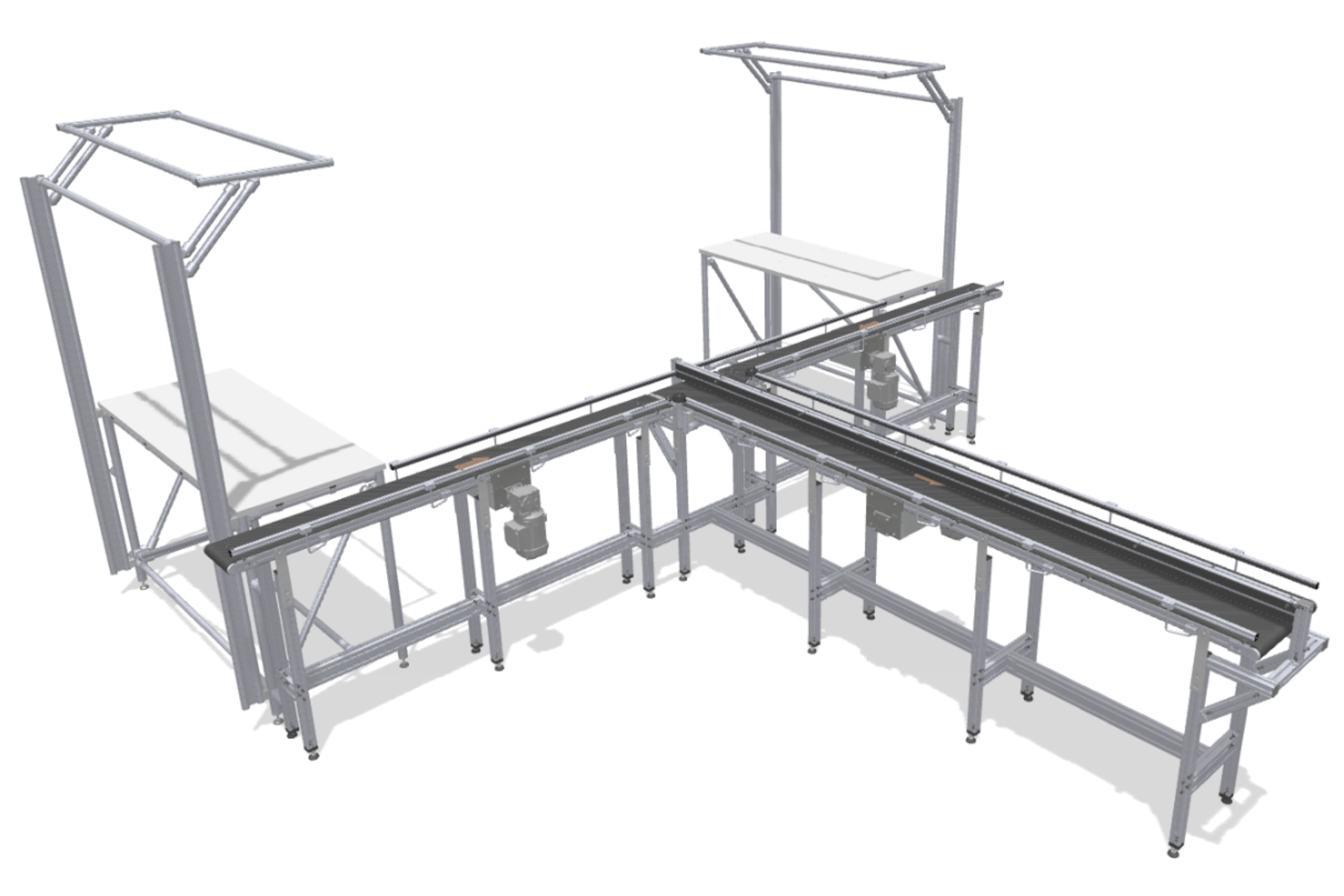 Parallel production with conveyor belts in a Т-configuration