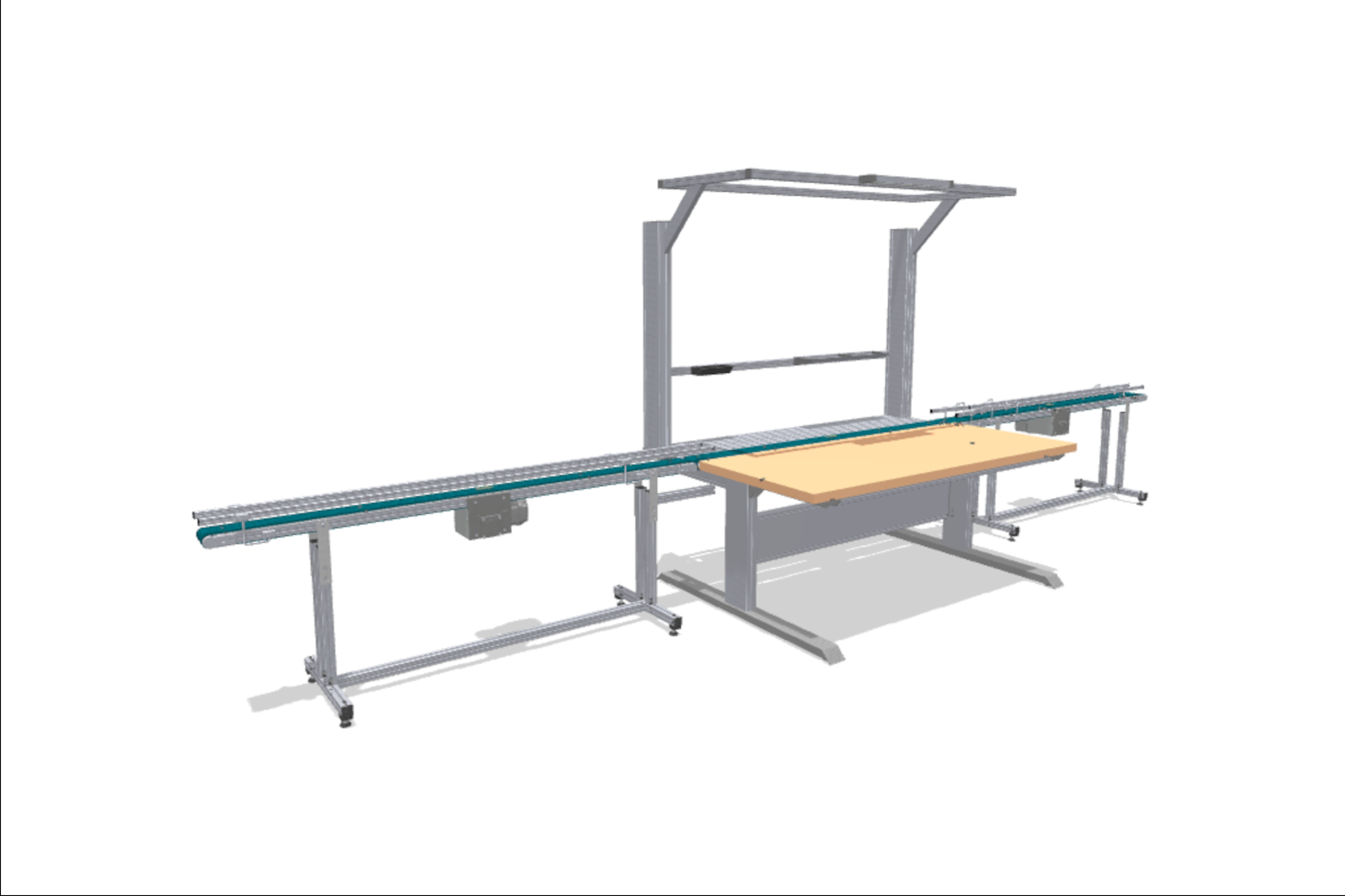Work bench with integrated conveyor belt