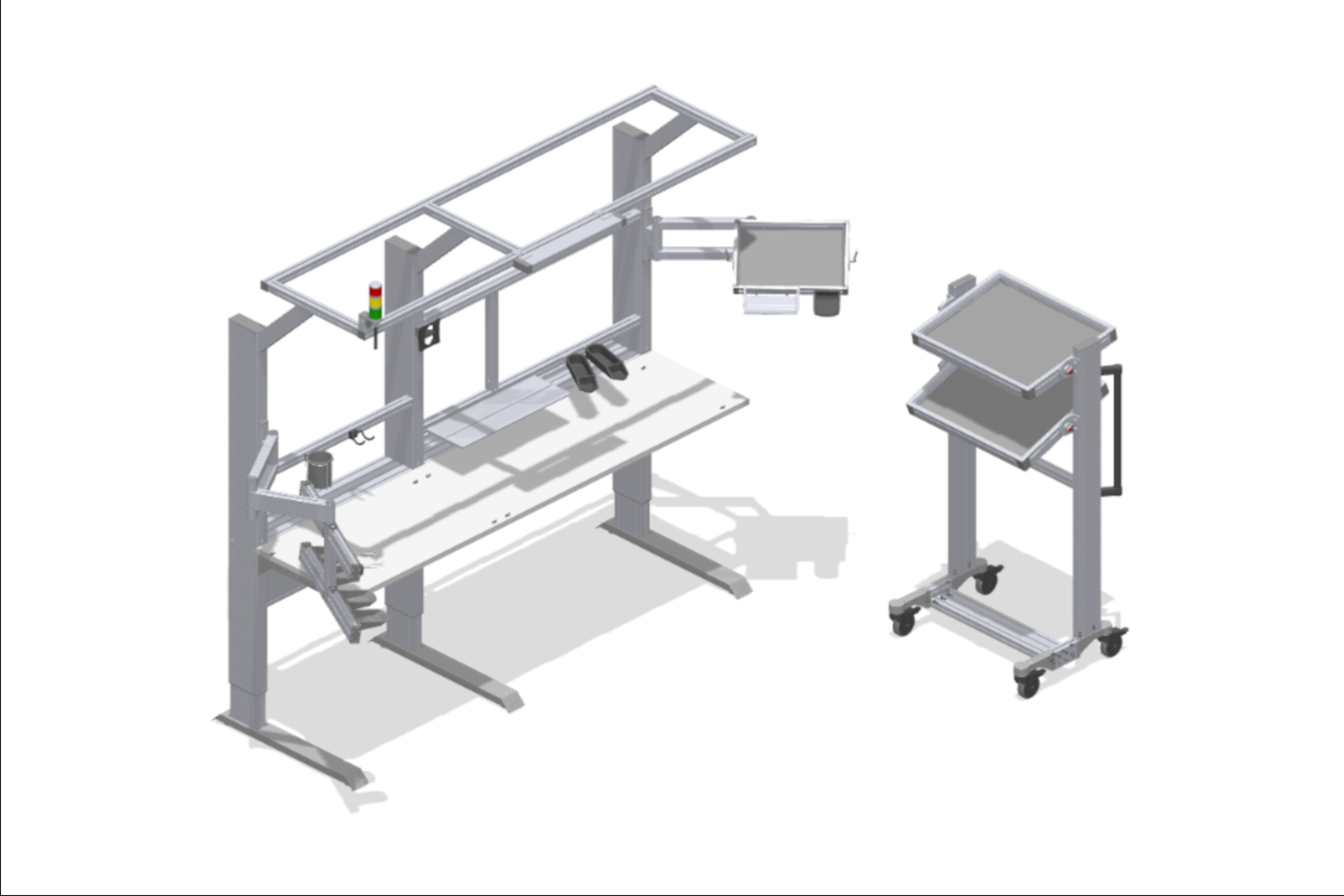 Assembly workstation with signal light and supply trolley