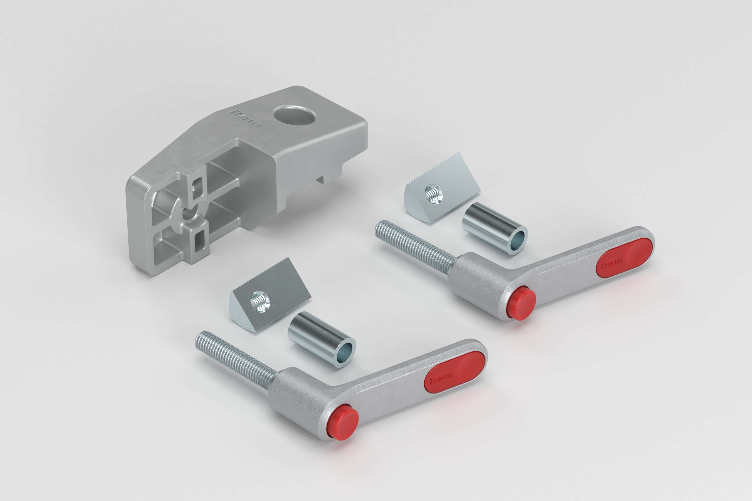 Transverse-Fastening Set 8 with Clamp Lever, left, white aluminium, similar to RAL 9006